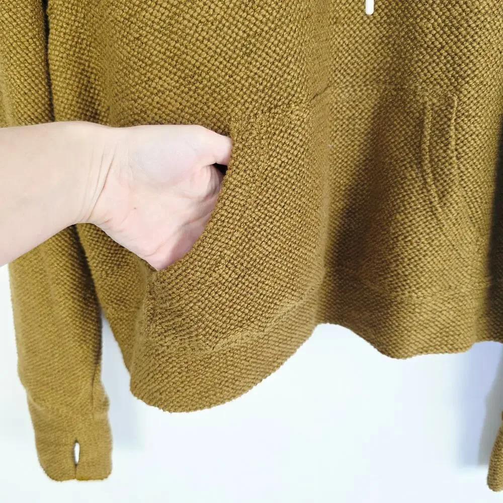 Aerie OFFLINE Hoodie Large Brown Textured Knit Thumbhole Pockets Cozy Athleisure